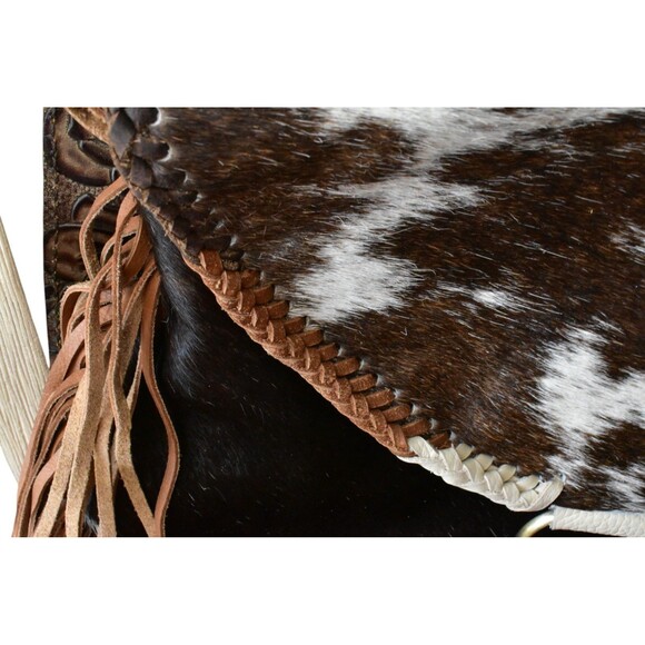 L3 Designs Custom Cowhide Crossbody Fringed Bag Leather Brown White Western - Picture 10 of 15